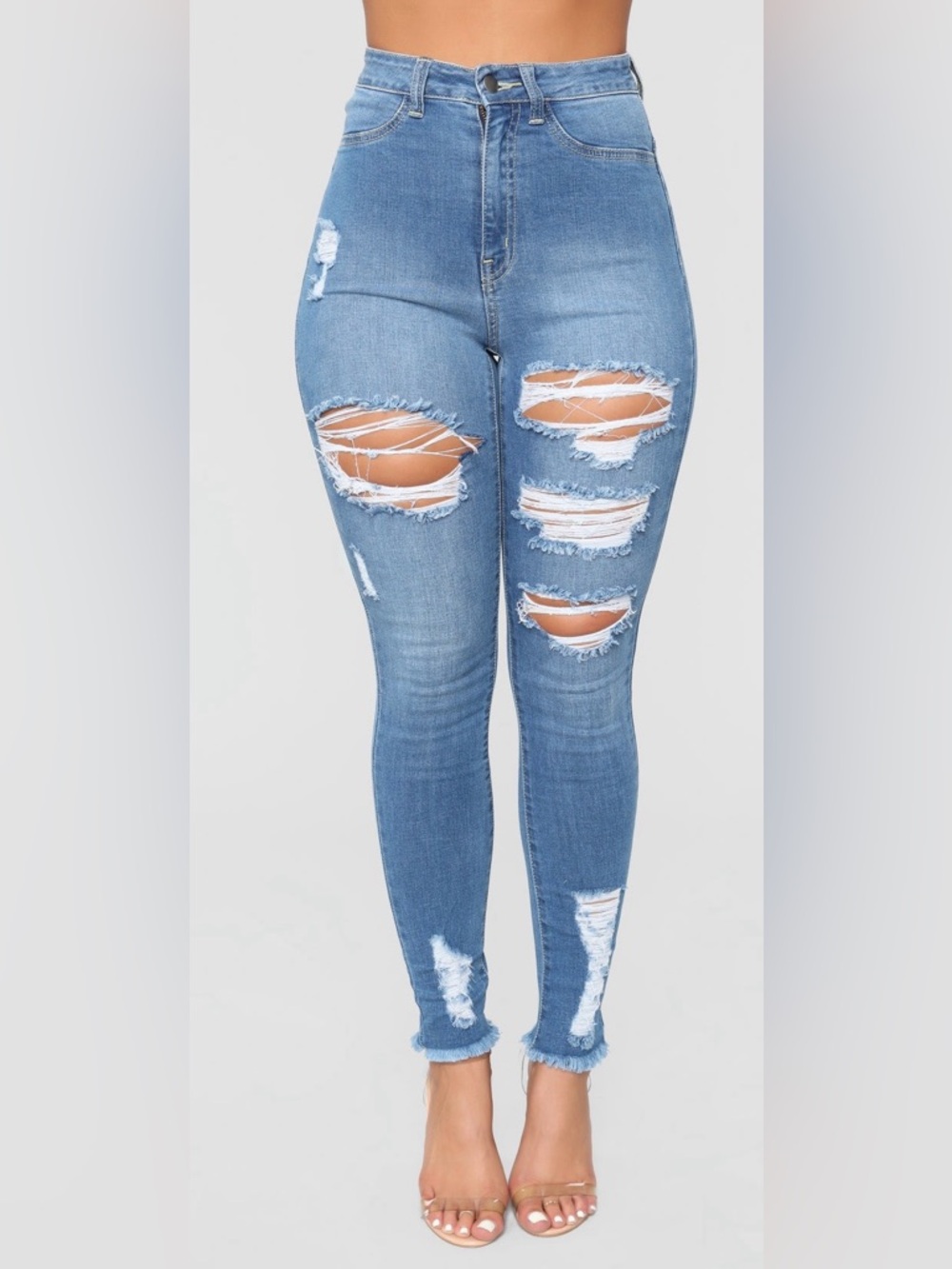 FN High-Rise Distressed Skinny Jeans - Light Blue